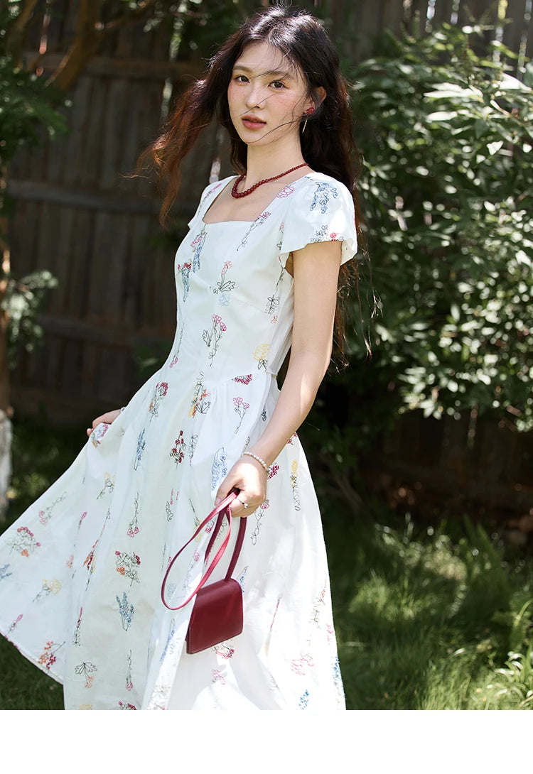 Mishow French Embroidery Square Neck Puff Sleeve Dress MXE39L2389