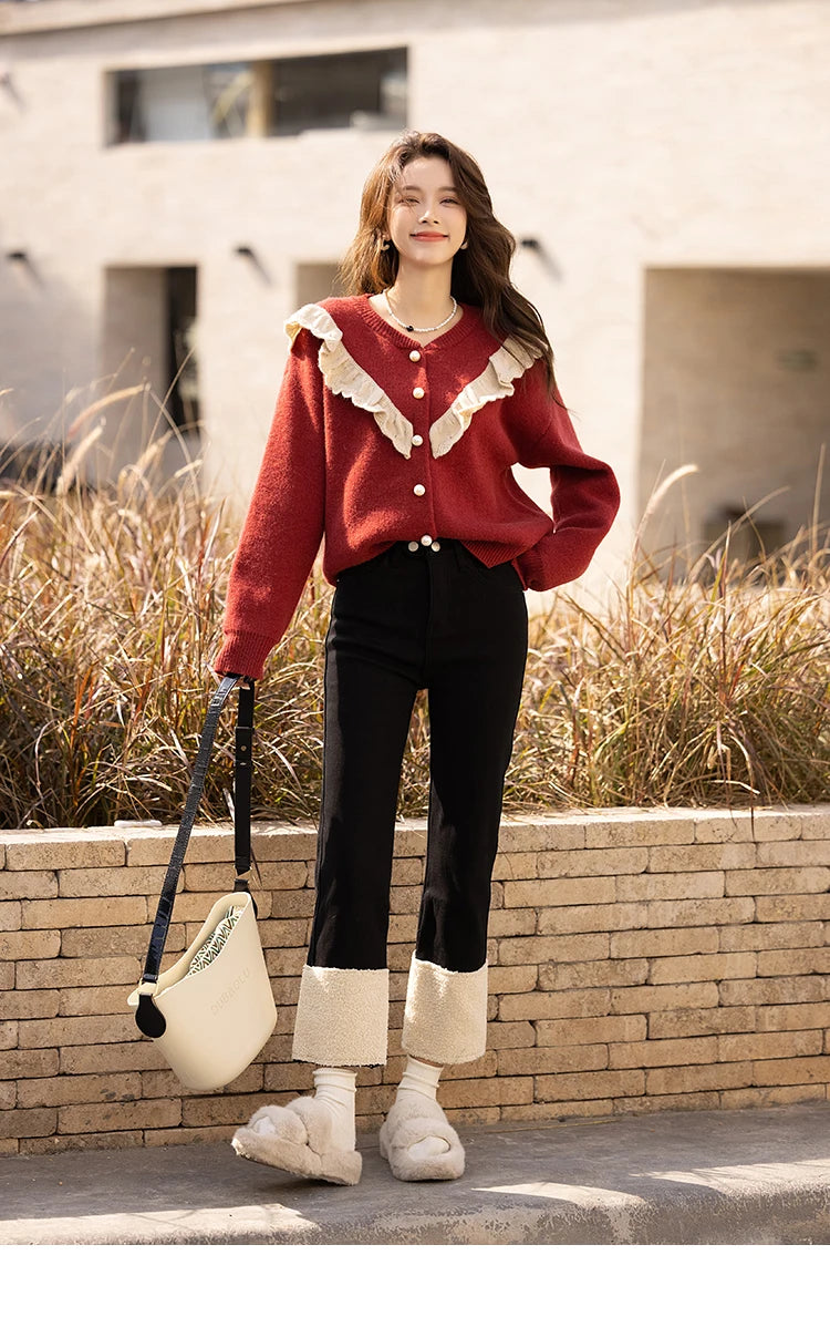 Mishow Korean Ruffle V-Neck Cardigan MXB46Z1111