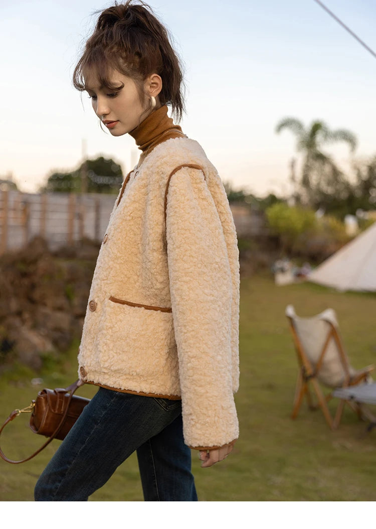 MISHOW Lamb Wool Coat Double Breasted French Lambswool MXB45W0850