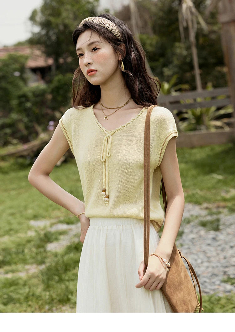 Mishow Office Lady V-Neck Bead Design Pullover MXE33Z1227