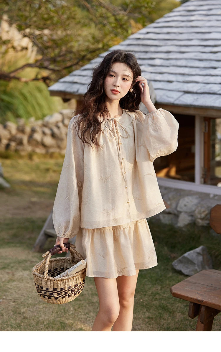 Mishow Iris Embroidery Blouse & Elastic Waist Skirt Set MXE13T0454