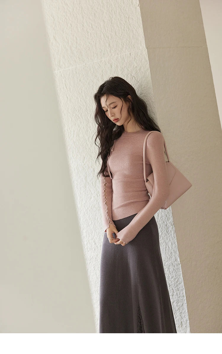 Mishow Hollow Tie Design Bottoming Knit Sweater MXD45Z0766