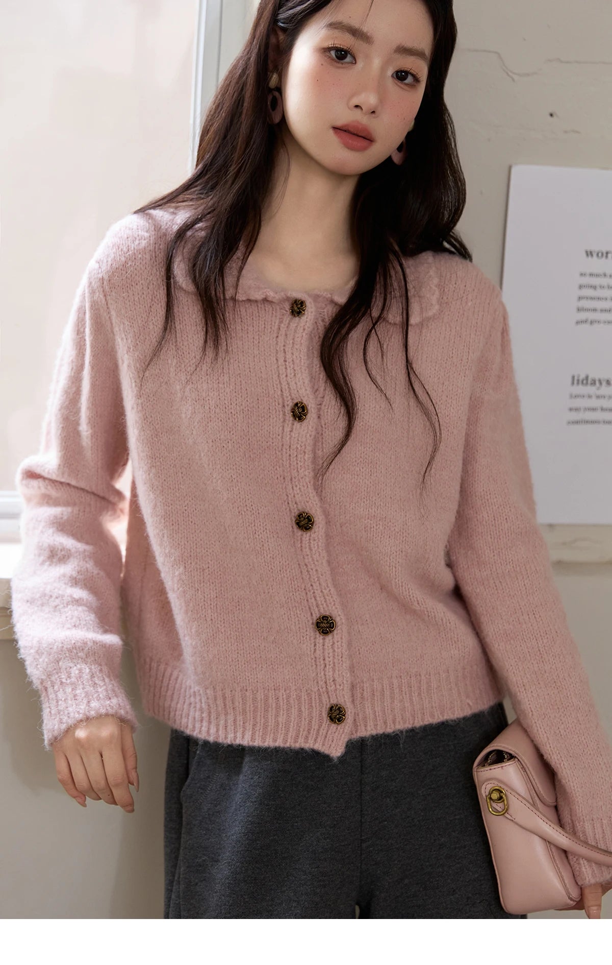 Mishow Pink French Turn-Down Collar Cardigan MXE48Z2569