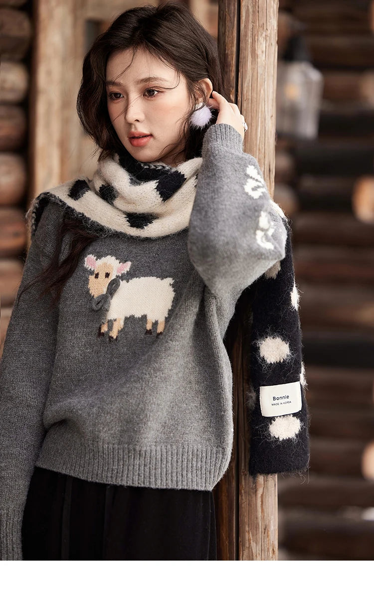 Mishow Soft Lamb Color Clash Spliced Pullover MXD59Z1140