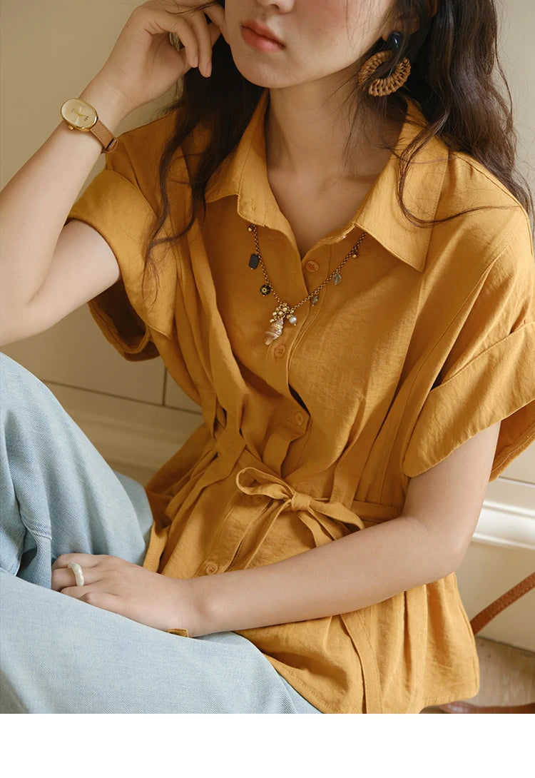 MISHOW Orange Lace Up Button Shirt Turn-Down Collar MXE37C0809
