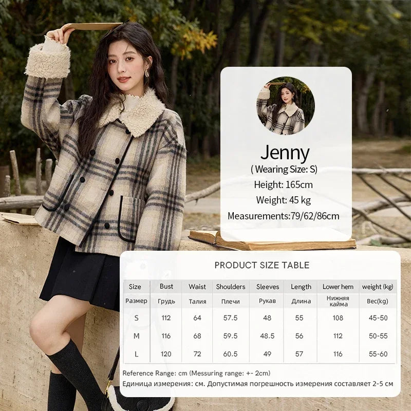 Mishow Retro Plaid Lamb Wool Tweed Jacket MXD56W0536