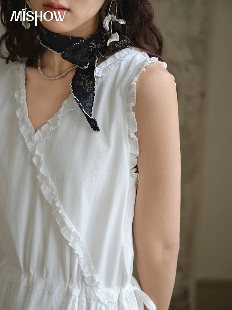 Mishow V-Neck Lace Drawstring Waist Dress MXE37L2331