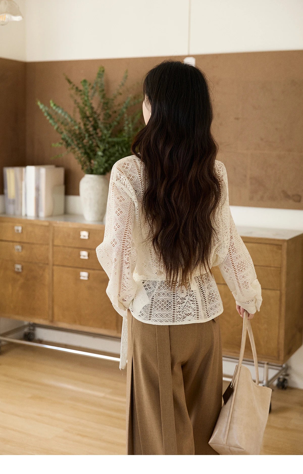 MISHOW Hollow Lace Shirt Camisole Set Drawstring Waist MXF108C0816