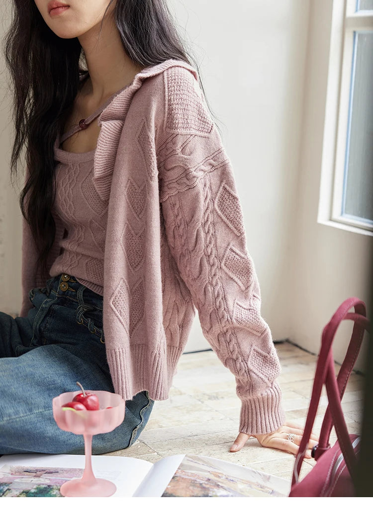 Mishow Pink Asymmetric Flounce Knit Vest Set MXD45Z0781