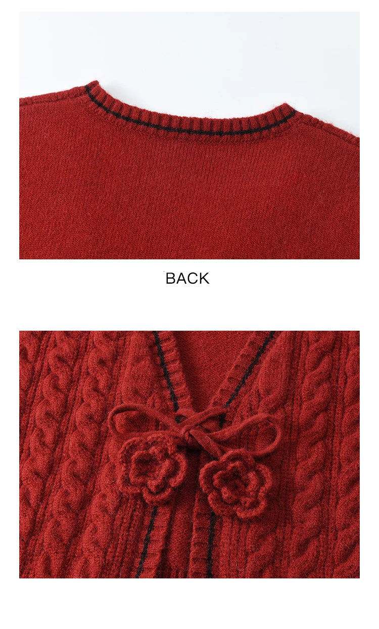 Mishow Red Knitted Cardigan & V-Neck Midi Dress Set MXD58L2085