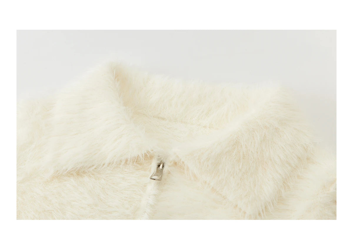 Mishow White Faux Fur Fake Two-Piece Zipper Cardigan MXE94Z2992