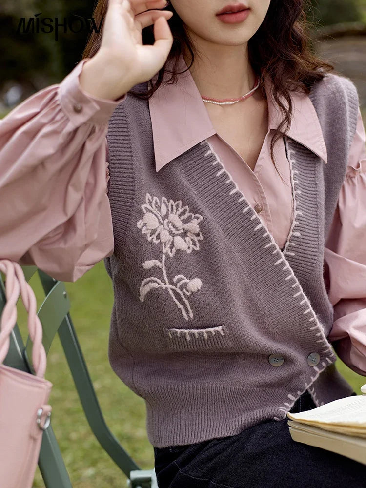 Mishow Arctic Velvet Embroidered Sweater Vest MXD42Z0701