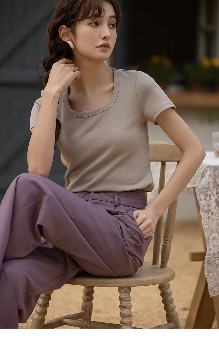 Mishow Solid Square Neck Cotton Tee MXC12T0641