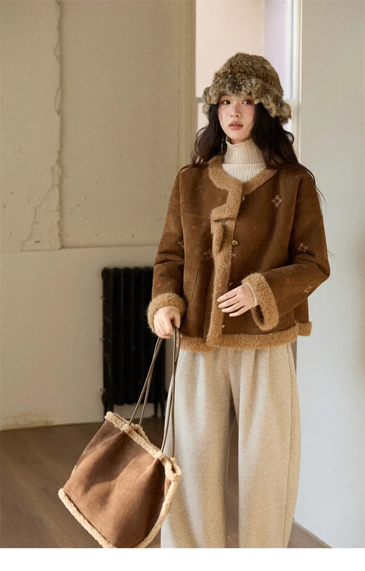 MISHOW Brown Retro Jacket Stand Collar Single-Breasted Windproof MXE86W0910