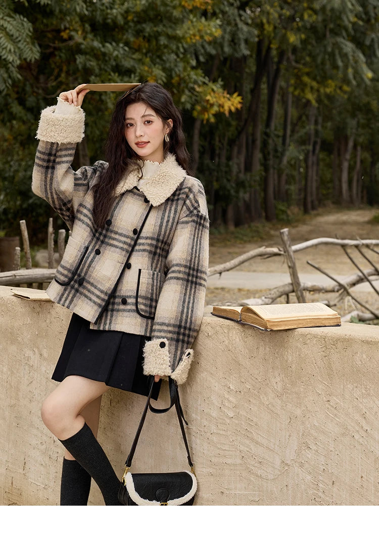 Mishow Retro Plaid Lamb Wool Tweed Jacket MXD56W0536