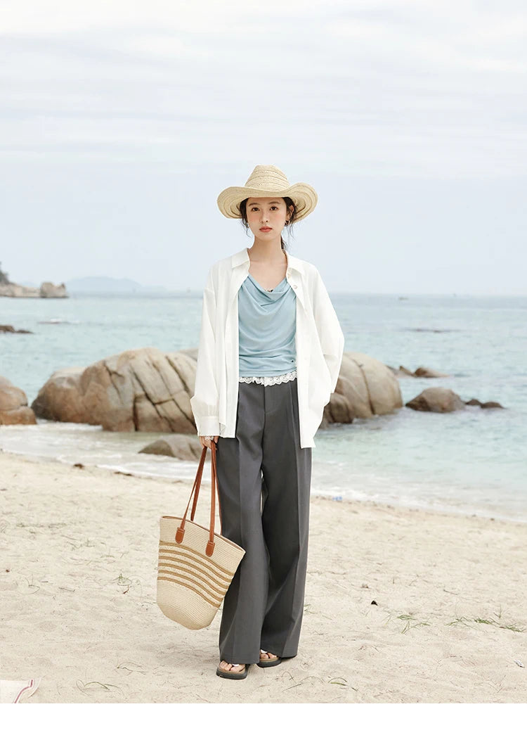 MISHOW Gray High Waist Wide Leg Pants Retro Office MXE32K0921