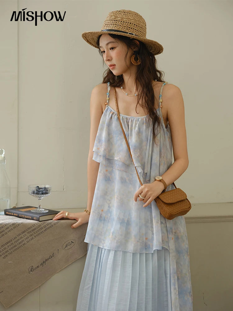 Mishow Print Strap Multi Layer Ruffle Dress MXE35L2233