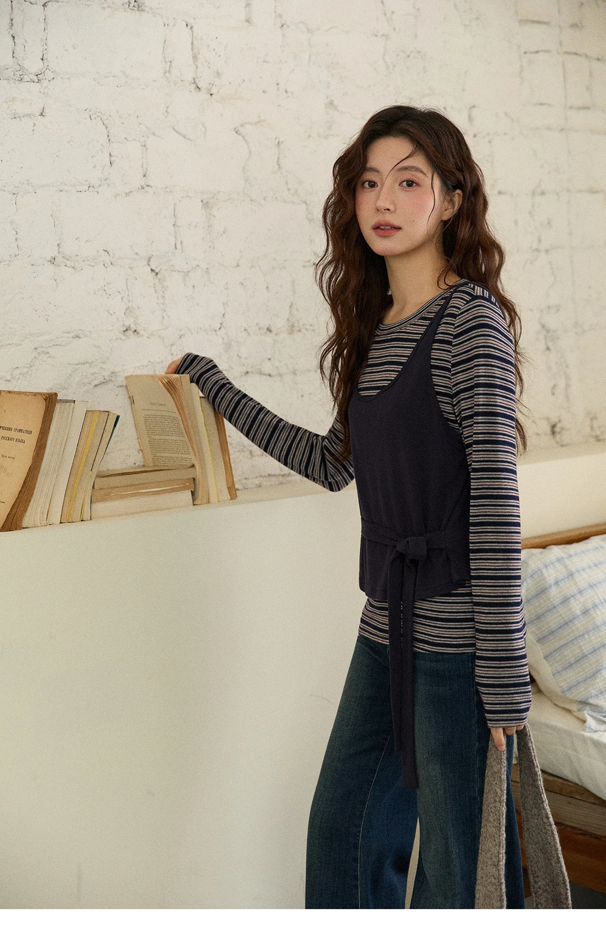 Mishow Striped Top & Tie-Waist Camisole Set MXE87T1430