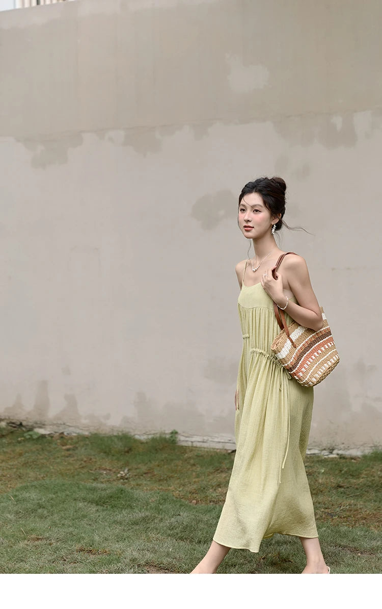 Mishow Irregular Pleated Olive Green Drawstring Dress MXD31L1928