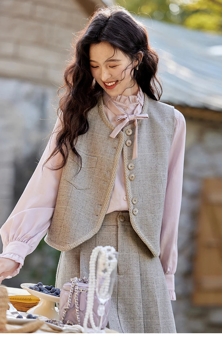 Mishow Korean Woolen Vest & Pleated Mini Skirt Set MXE13W0708