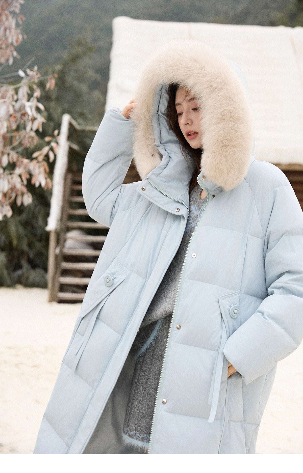 Mishow Hooded 90% White Duck Down Long Coat MXE51Y0079