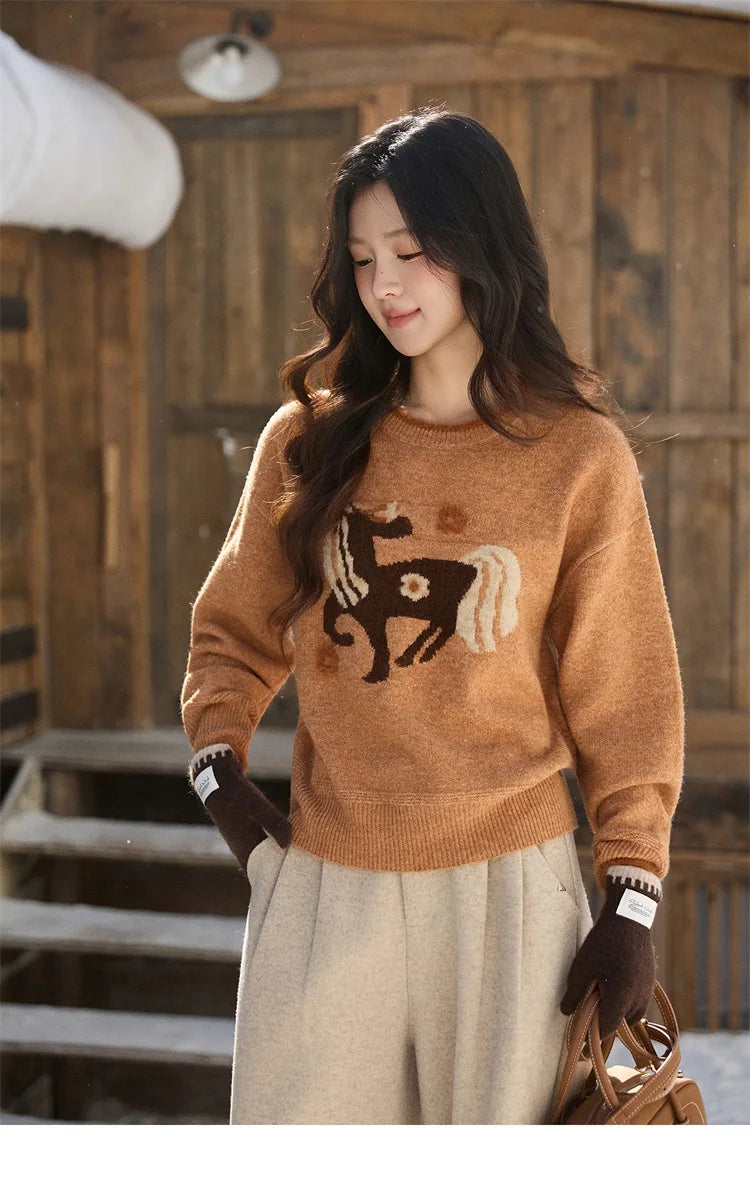 Mishow Horse Pattern Faux Mink Fur Cuff Sweater MXE94Z2863