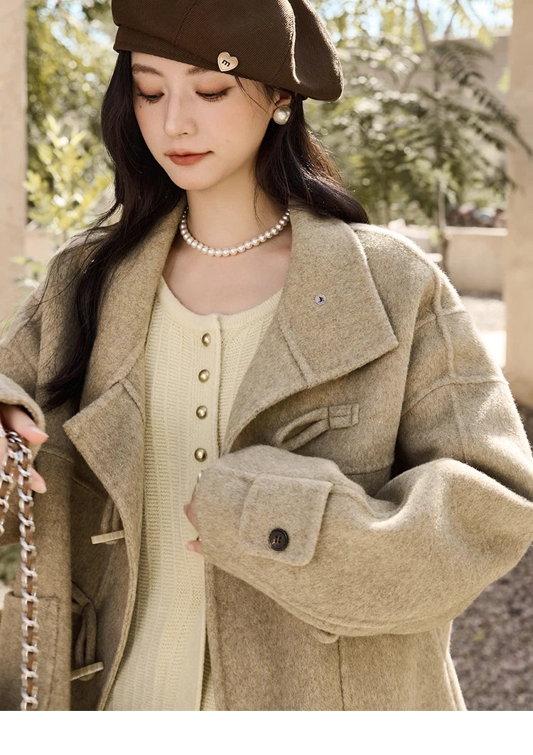 Mishow Reversible Wool Velvet Cow Horn Button Coat MXD44W0446