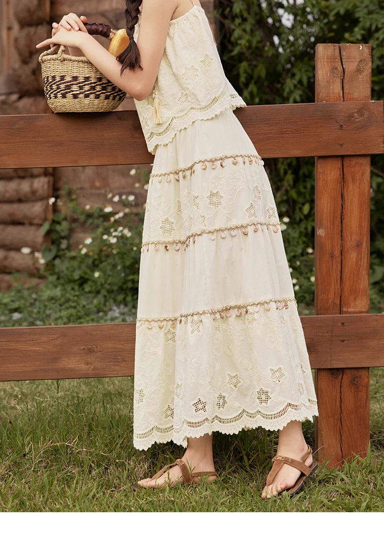 Mishow Bohemian Sleeveless Embroidery Top & Long Skirt Set MXE34T0568