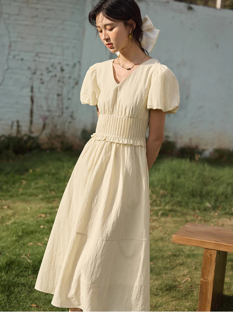 Mishow French Puff Sleeve V-Neck Cotton Dress MXE34L2288