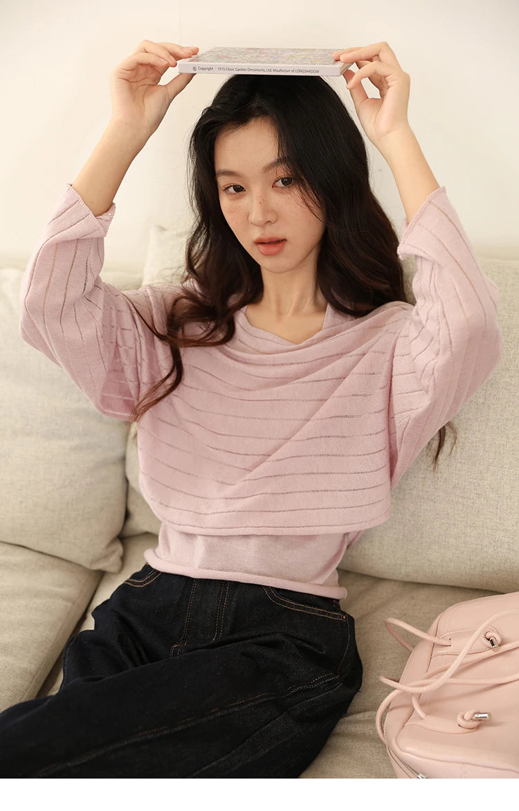 Mishow Striped Hanging Neck Top & Wool Blend Set MXE46T1399