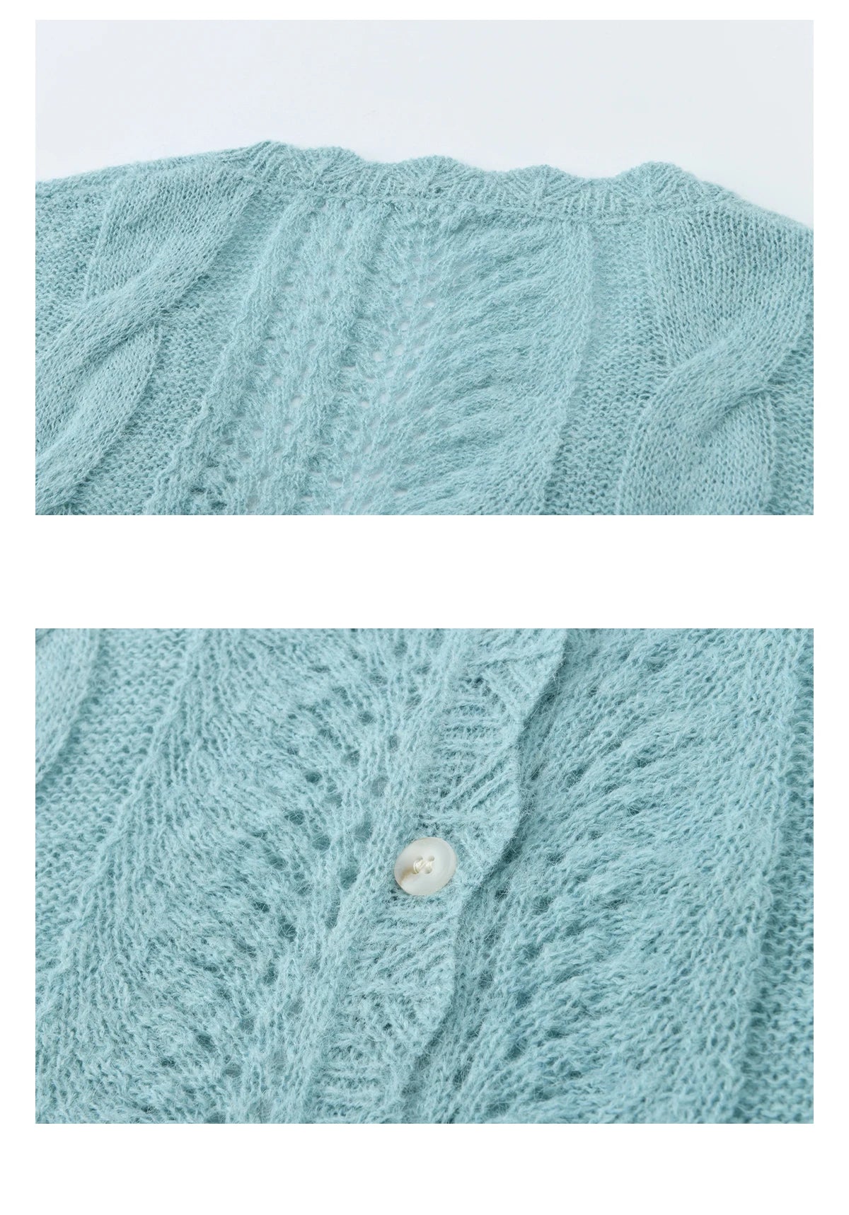 Mishow Blue Hollow Out V-Neck Wool Cardigan MXF13Z2975