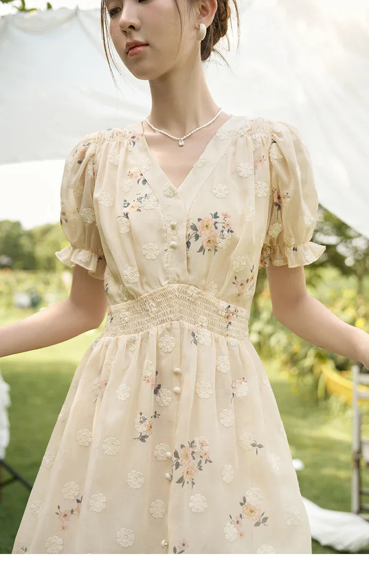 Mishow French Floral Embroidered Petal Sleeve Dress MXC38L1424