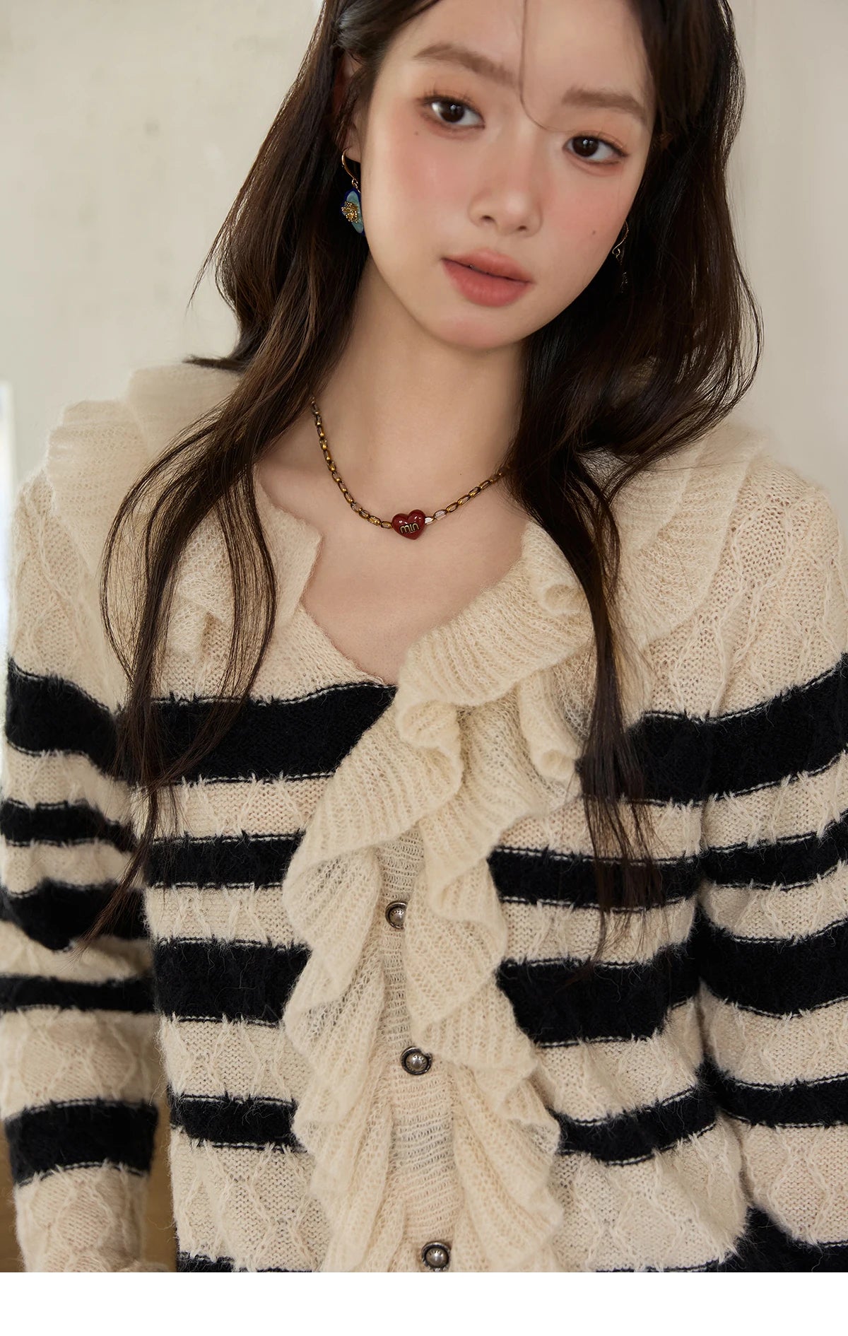 Mishow Striped Asymmetrical Ruffled Cardigan MXE51Z2633