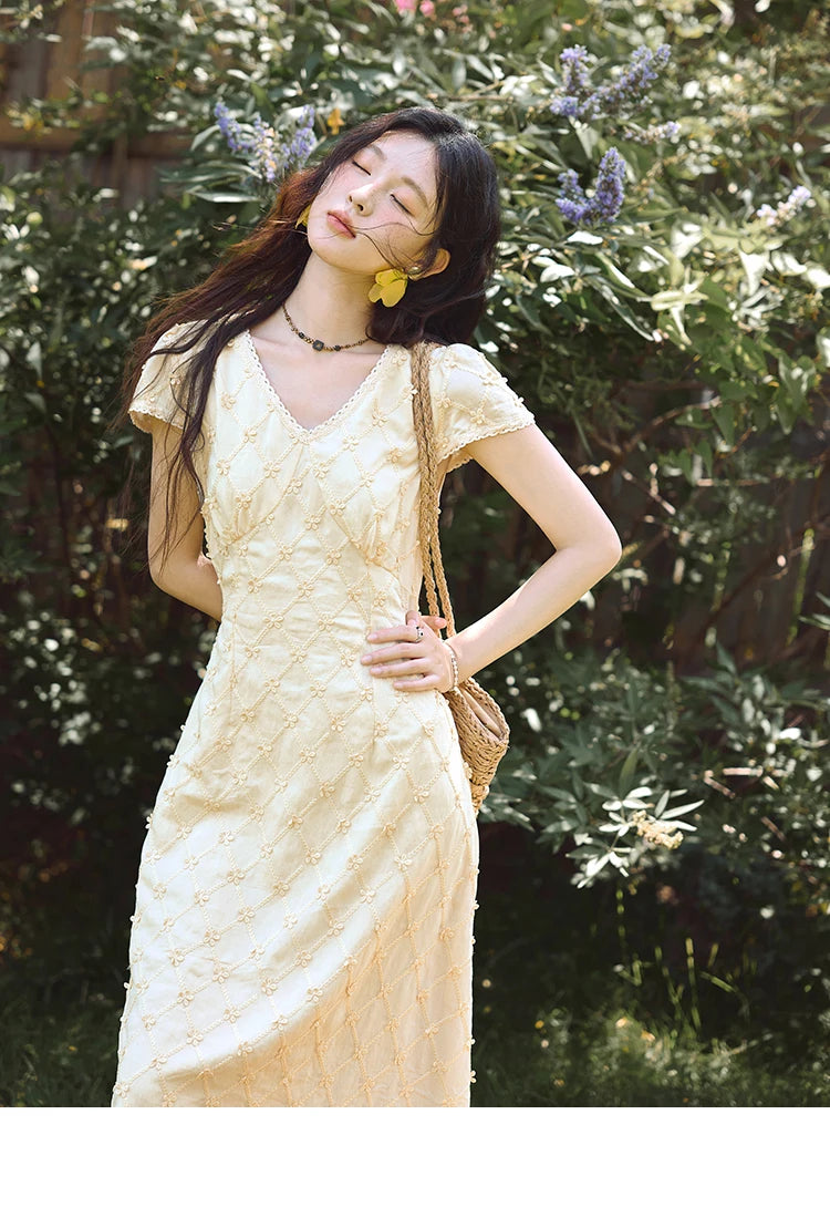 Mishow V-Neck Lace Spliced Embroidery Dress MXE38L2378