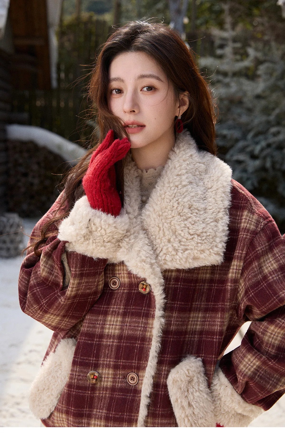 Mishow Retro Plaid Large Lapel Padded Jacket MXE87W1004