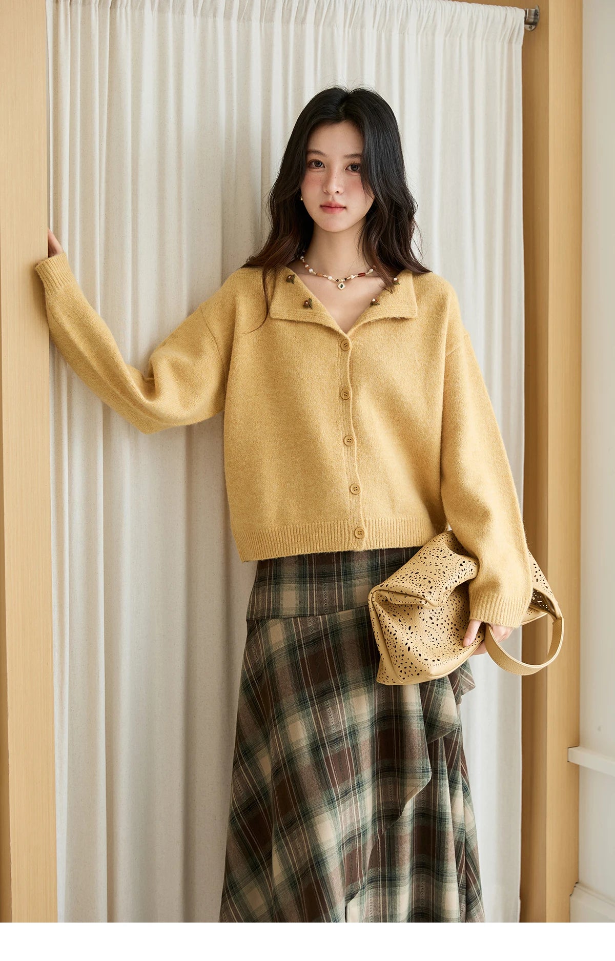 Mishow Yellow Handmade Flower Turn-Down Collar Cardigan MXE47Z2591