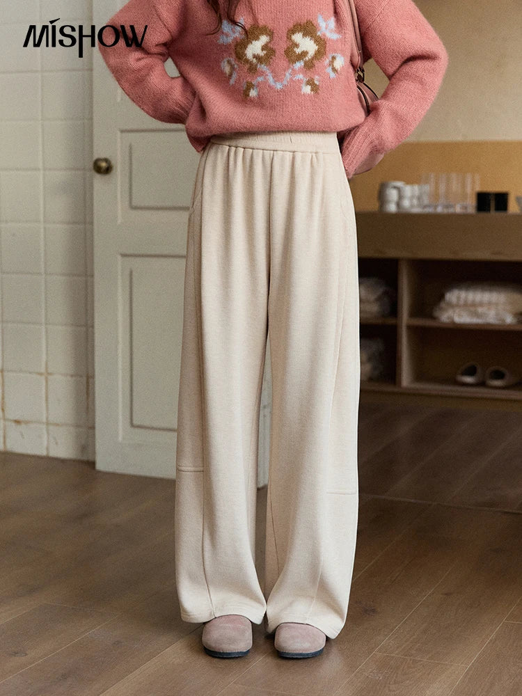 MISHOW Fleece Lined Straight Knit Pants Elastic Waist Pockets MXE92K1131