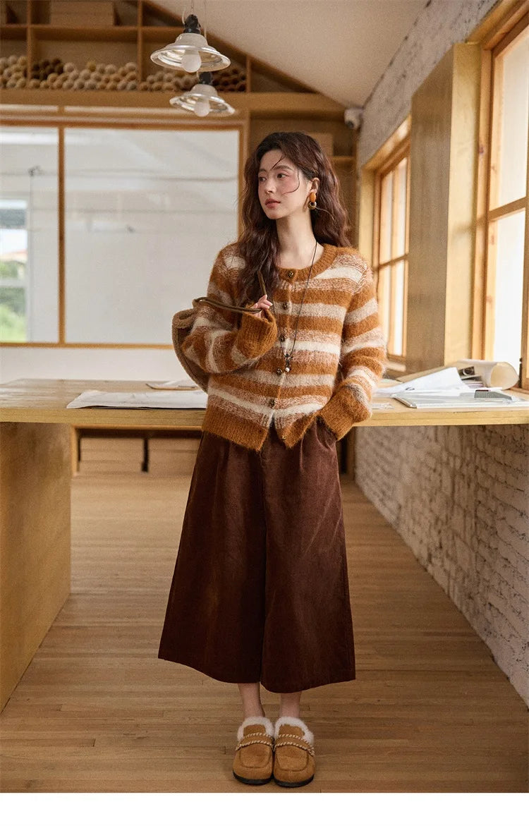 Mishow Retro Striped Round Neck Wool Cardigan MXE87Z2723