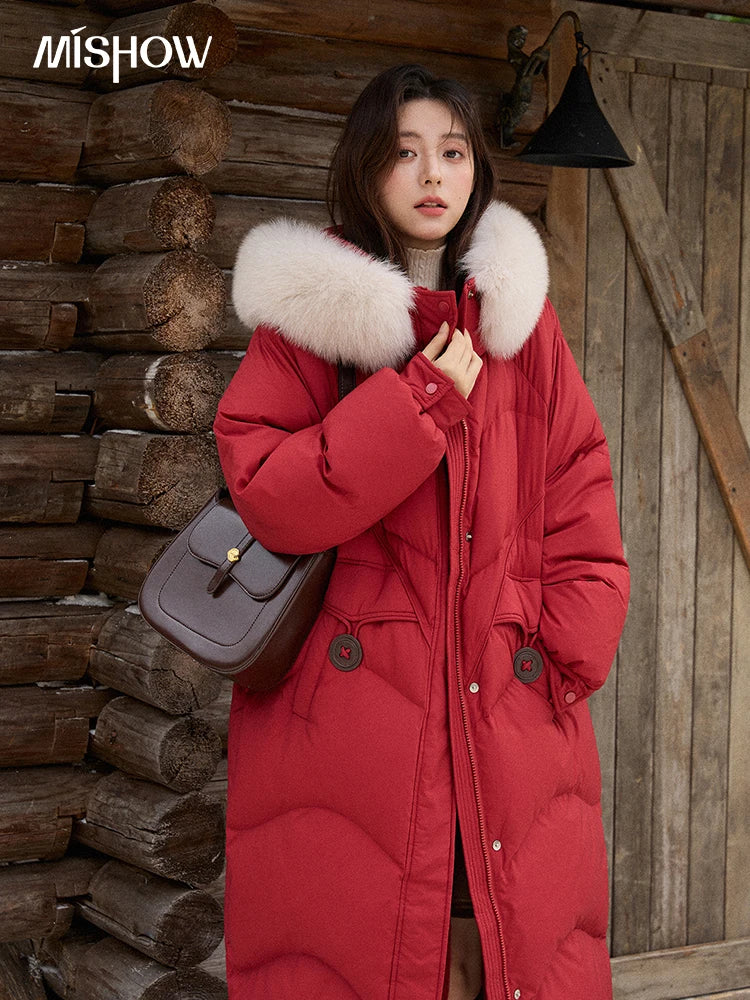 Mishow Fox Fur Collar 90% White Duck Down Jacket MXE51Y0082
