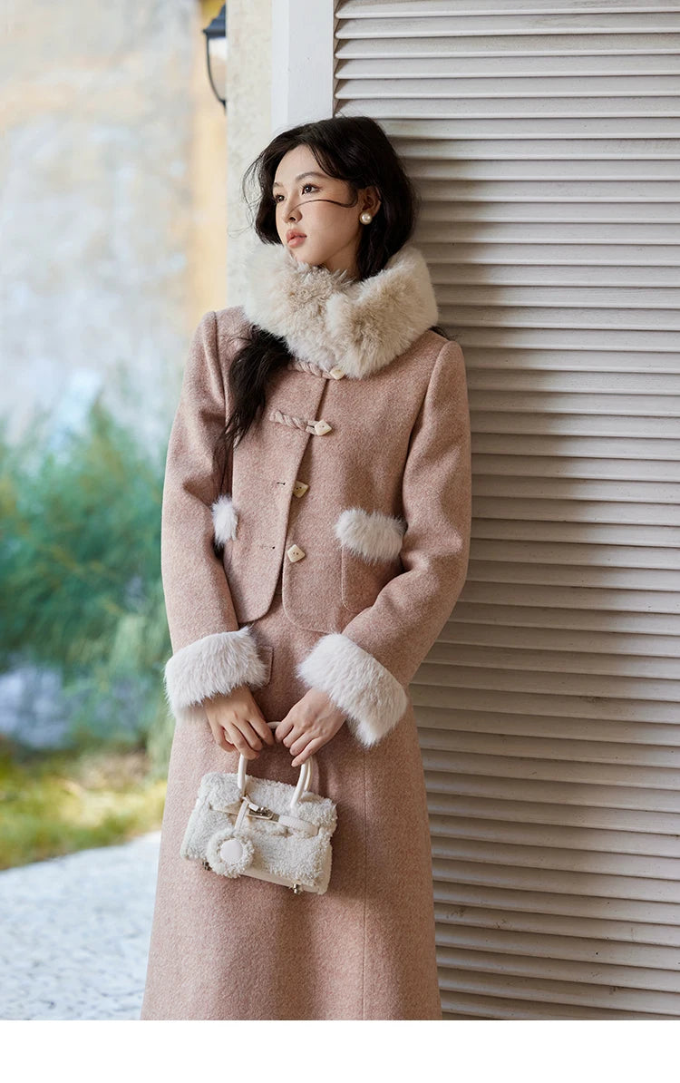 Mishow New Chinese Tweed Coat & Midi Skirt Set MXD54W0583