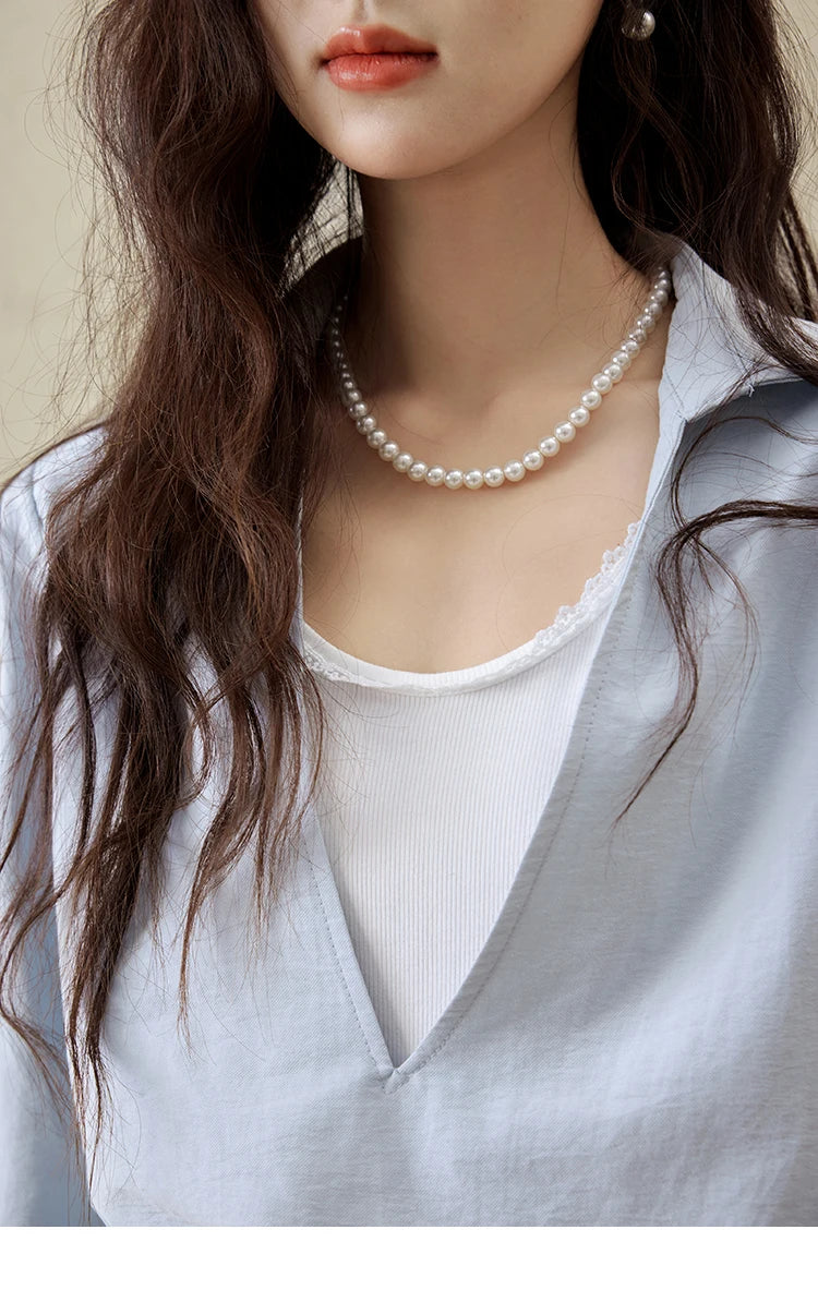 MISHOW French Fake Two-Piece Blouse Turn-Down Collar Lace Splicing MXE16C0783