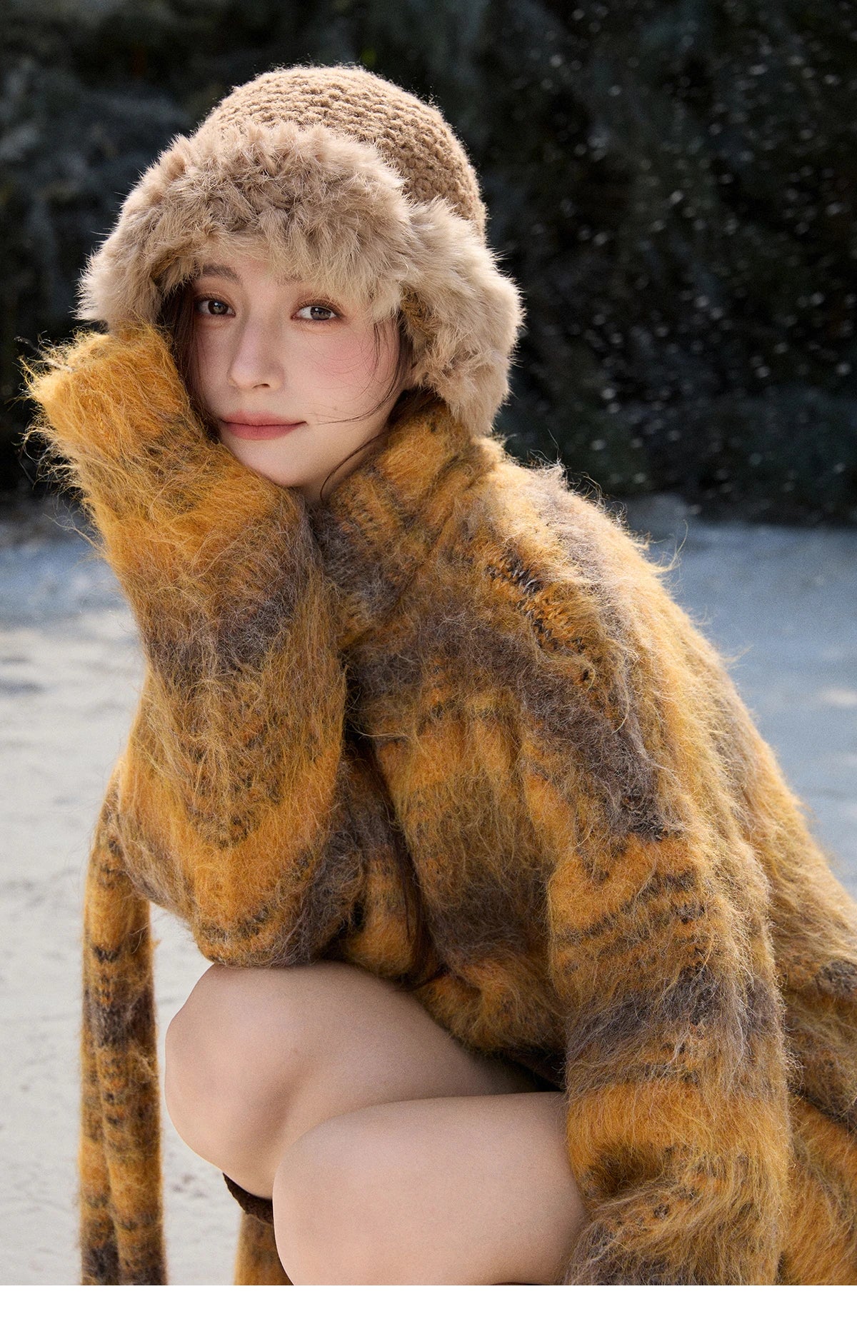 Mishow Yellow Gradient Striped Sweater with Scarf MXE91Z2842