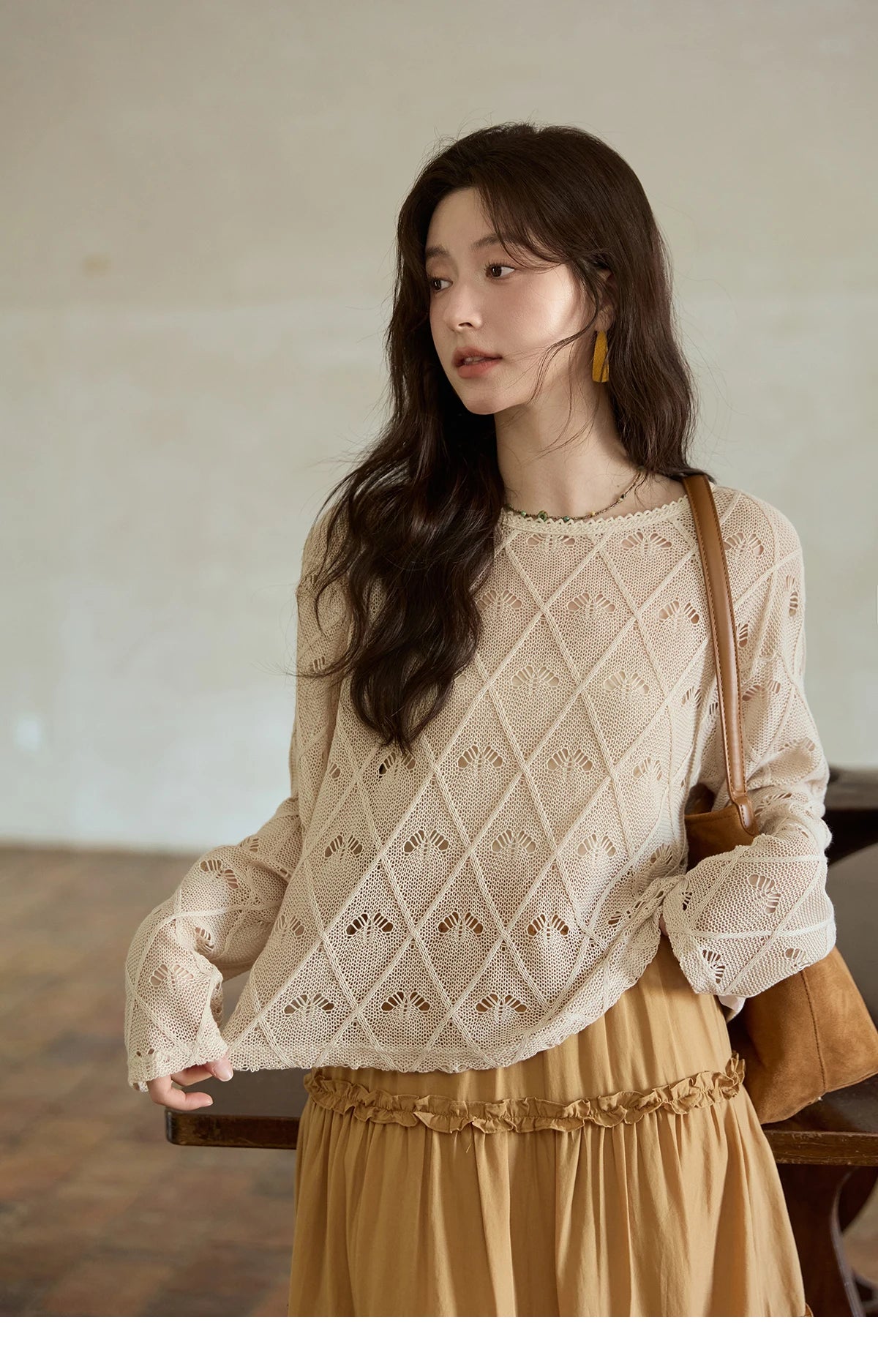 Mishow Diamond Patterned Hollow Scoop Neck Sweater MXE42Z1332