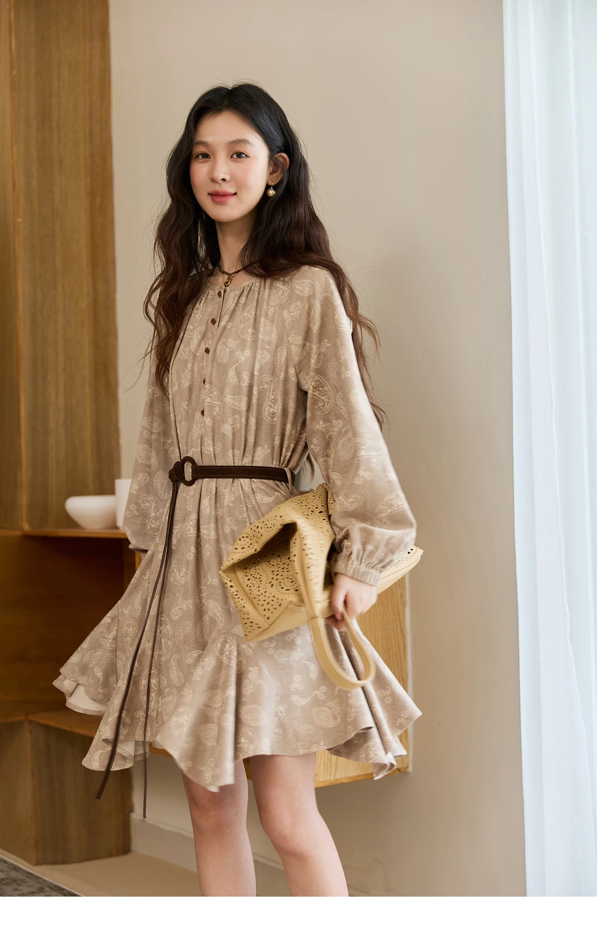 Mishow Cashew Flower Irregular Hem Mid-Length Dress MXE48L2513