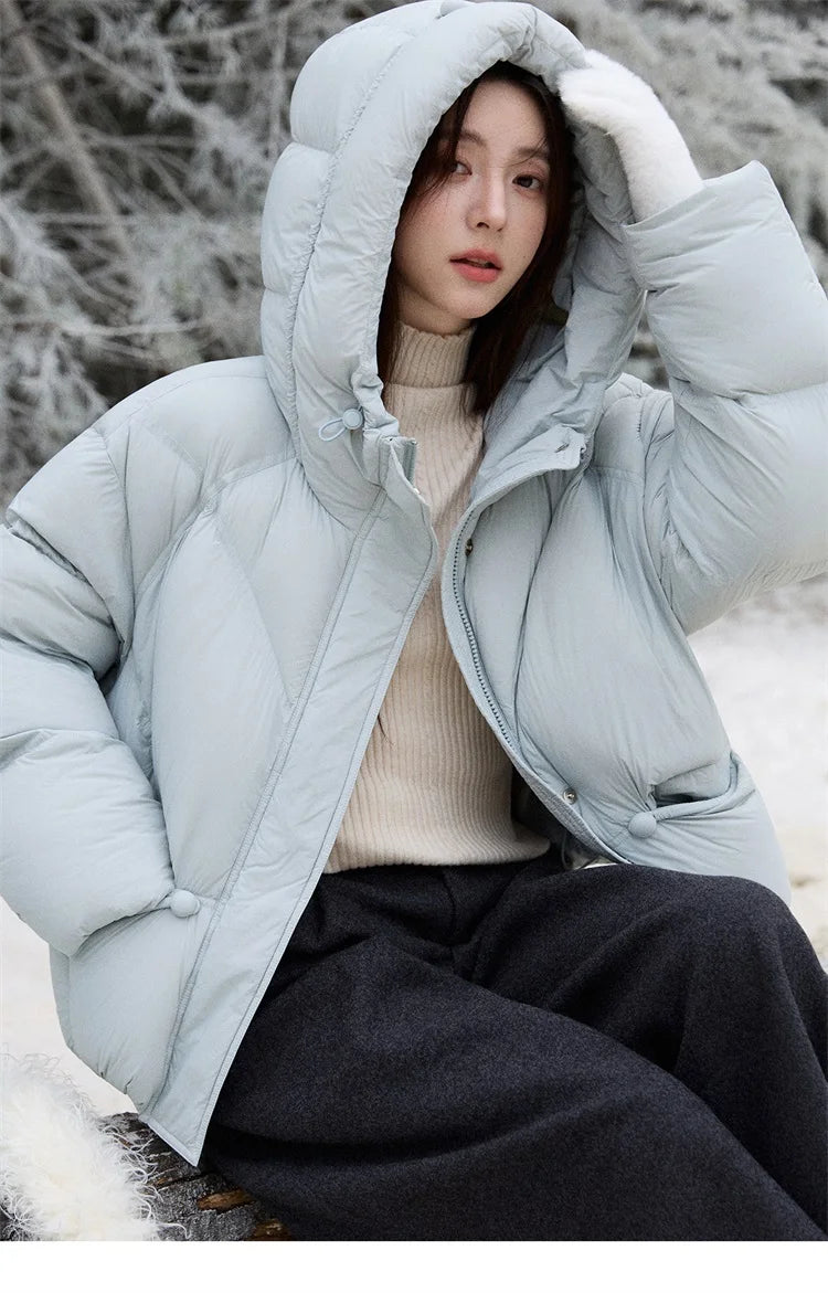 Mishow Blue 90% White Duck Down Hooded Puffer MXE51Y0081