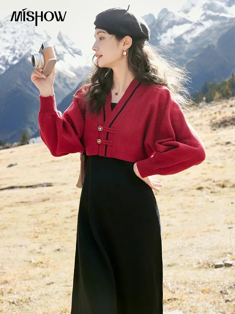 MISHOW Knitted Lantern Sleeve Sweater Dress MXC46L1589