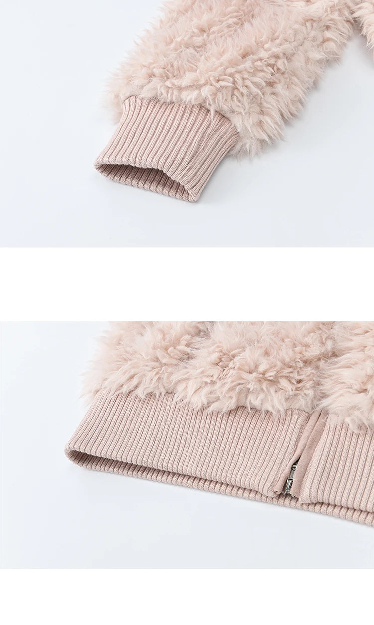 Mishow Pink Stand Collar Faux Lamb Wool Coat MXE91W0974