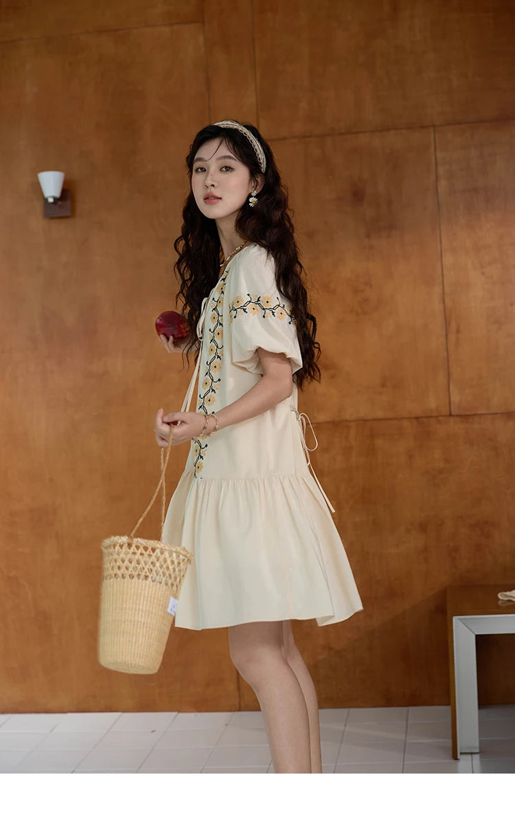 Mishow Korean Sunflower Embroidery Lace-Up Doll Dress MXD30L1959