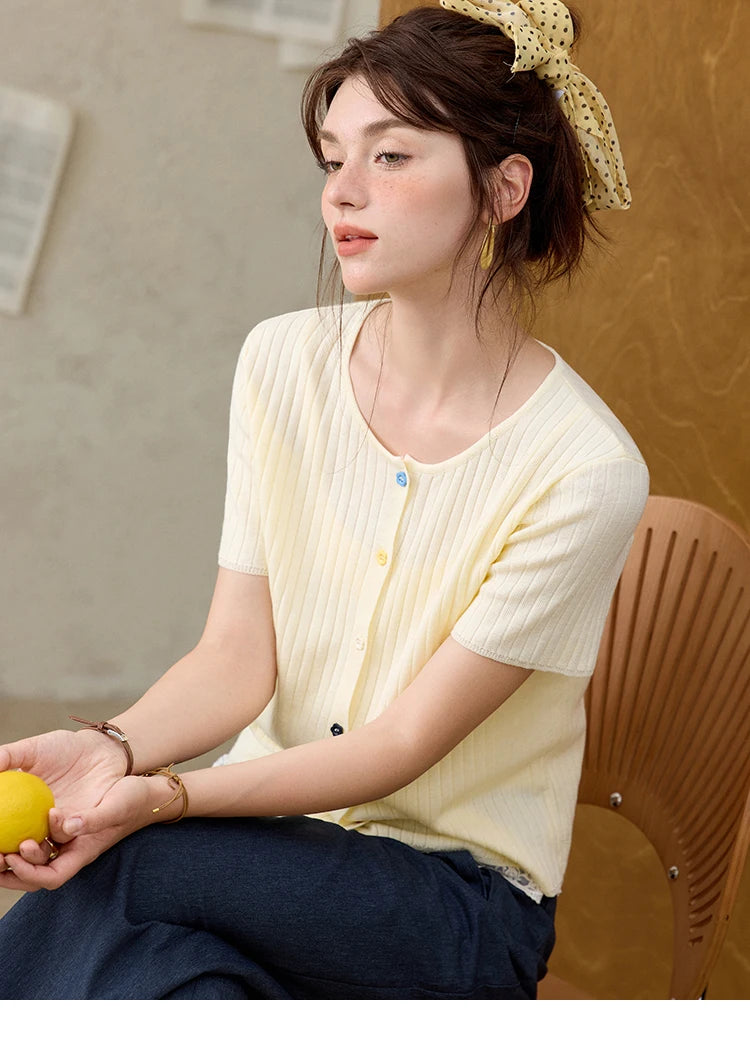 Mishow Short Sleeve Round Neck Summer Cardigan MXE34Z1268