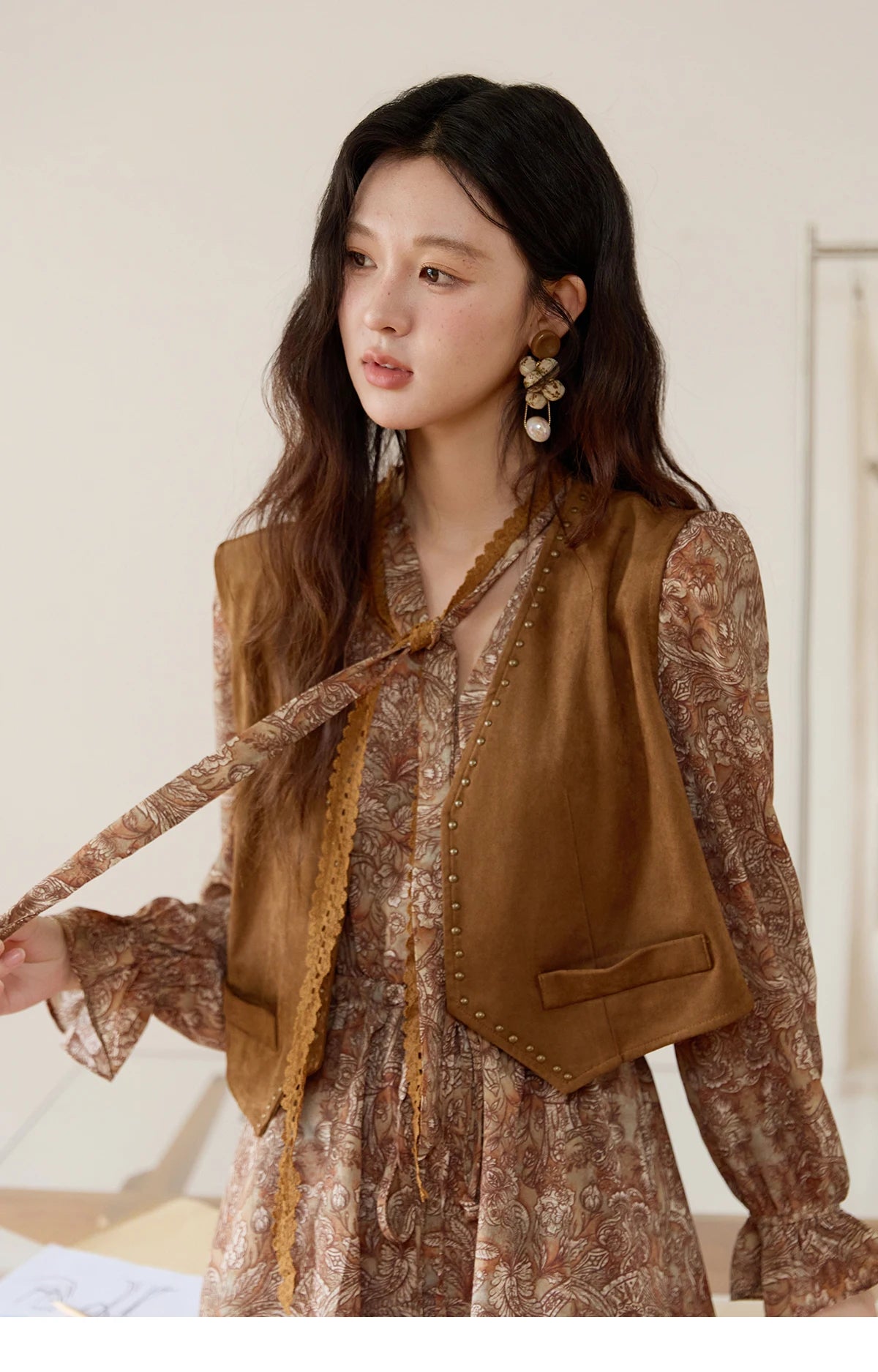 Mishow French Suede Rivet V-Neck Vest MXE46L2518